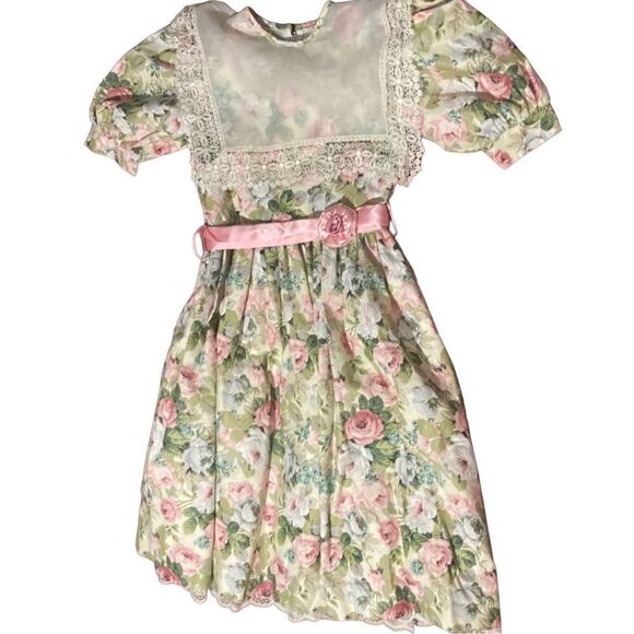 Girls Kids Nicole Vintage 80s SZ 10 FLORAL Dress LACE SO Pretty VTG - Picture 1 of 16